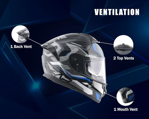 Image of Vega Zap Volt D /V Full Face Riding Helmet with Dual Visor, Shock Absorbing Liner, Comfortable Interior, Lightweight Shell, Aerodynamic Design, and Modern Black Blue Styling Black Blue-XL