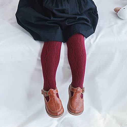 Image of EPEIUS Baby Girl Tights Cable Knit Cotton Seamless Footed Leggings 0-6Y