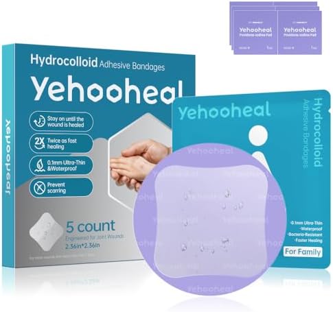 Hydrocolloid Adhesive Bandages Dressing,0.004inch Ultra-Thin Skin-Like Waterproof Faster Healing Patch,for Home Travel First Aid Wound Care Sensitive Skin(2.36in*2.36in, 5Count)