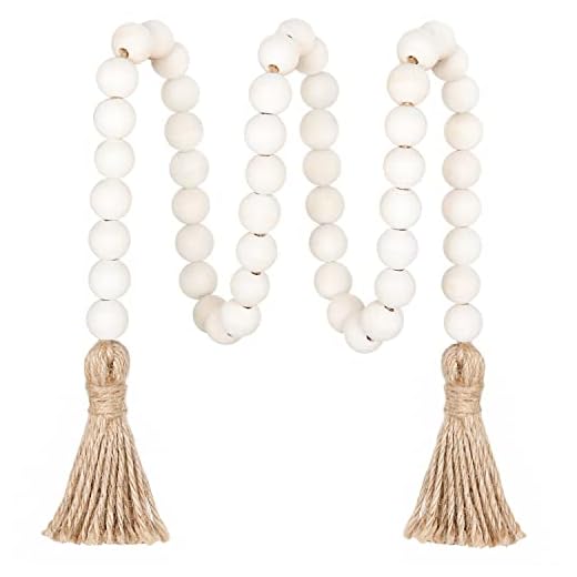 25+ Charming Farmhouse Christmas Decor Ideas to Transform Your Home 4 Meplait 39in Wood Bead Garland Farmhouse with Tassels,Versatile Prayer Beads Boho Chic Wall Hanging Home Decor(Natural)