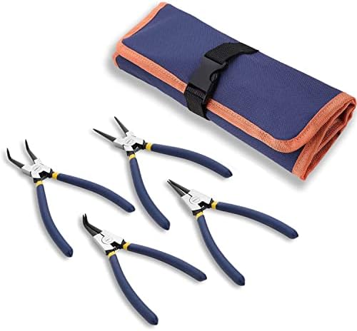 WISEPRO Snap Ring Pliers Set 7 Inch Heavy Duty External/Internal Circlip Pliers Kit with Straight/Ben Jaw for Ring Remover Retaining with Storage Pouch