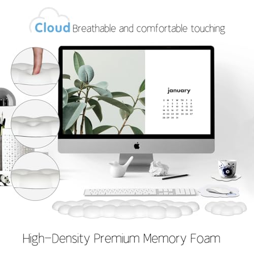 Image of 4 in 1 Ergonomic Leather Cloud Wrist Rest Keyboard and Mouse Pad & Coaster