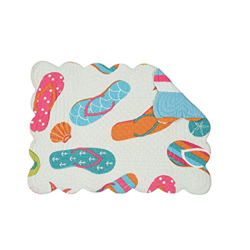 C&F Home Flip Flop Life Rectangle Placemat Set Of 6 Cotton Quilted Coastal Beach Reversible Machine Washable Table Top Table Linens 13" X 19" Rectangular Placemat Set Of 6 Blue #TOP23