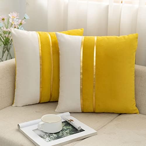 Velvet Cushion Cover Gold Leather Striped Decorative Throw Pillow Case for Sofa Bedroom Coach Bed, 2 Pack 45X45CM Teal