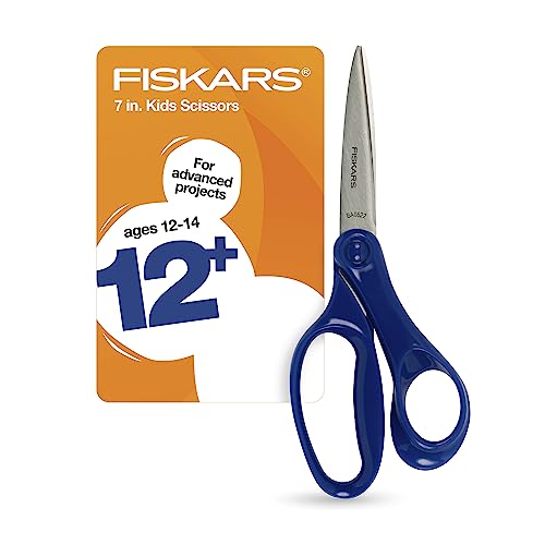 Fiskars 7 Student Scissors for Kids Ages 12-14 Scissors for School or Crafting Back to School Supplies Blue