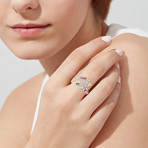 PRAYMOS 925 Sterling Silver Dainty Leaf Rings Rainbow Adjustable Open Ring for Women Cubic Zirconia Tree Jewelry Gifts for Women3