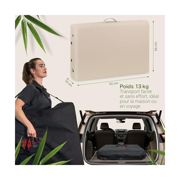 Zen Table de Massage Pliante professionelle - lit esthetique Table Tatouage, Extension de Cils en Bois et Hauteur réglable, Portable avec Appui-tête réglable, accoudoirs, Sac de Transport (Crème)