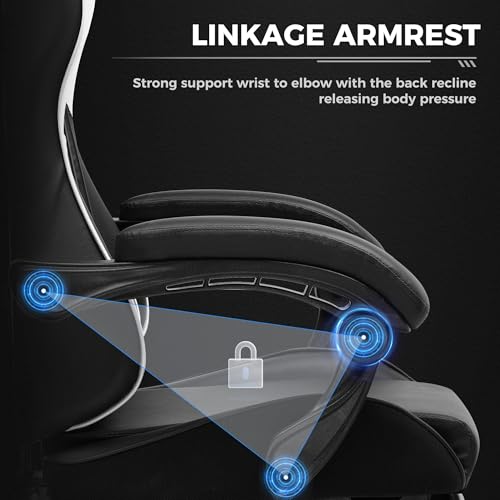 Sedia da gioco, da ufficio, da gaming, ergonomica, per gaming, per massaggi, cuscino lombare, imbottita, sedia girevole, colore: bianco - Sedia gaming - Immagine 5