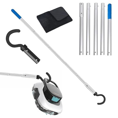 Ganchos para Robots De Piscina con Poste Telescópico 185cm, Gancho Ajustable para Piscina, con 5 Barras de Aluminio de Refuerzo Desmontables, Ganchos para Todos Los Limpiadores RobóTicos De Piscina