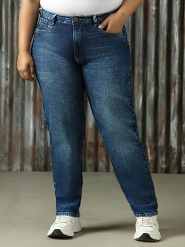 Image of High Star Women Washed Cotton Mom Fit High- Rise Jeans 49