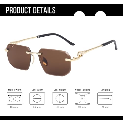 Image of Dervin Rimless Rectanglular Sunglasses For Men and Women | Unisex Frameless Sun Glasses Shades