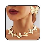 Sixexey African Necklace Set Chunky Gold Necklace Earrings Butterfly Chain Necklace Jewelry for Women