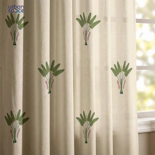 Image of Urban Space 100% Cotton Window Curtains 5 Feet (Set of 2) | 60-65% Room Darkening Window Curtains | Hanging Styles - Rod Pocket, Back Loop & Track Channel | Tieback Included (Palm Lagoon Green RD)