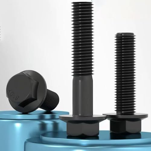 Image of M6-1.0 x 25 mm Flanged Hex Head Bolts Flange Hexagon Screws, Full Thread, Alloy Steel, Zinc Plated, Quantity 20