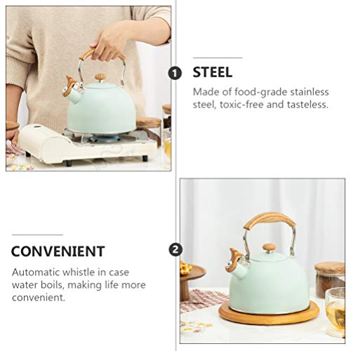 Cabilock 2. Chaleira de aço inoxidável com bico de assobio, cabo de madeira, clássico, verde