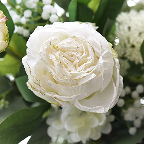 Image of FiveSeasonStuff Vintage White Peonies - Realistic Artificial Silk Flowers with Dry-Look Petals, 6 Stems for Rustic Home & Wedding Bridesmaids Bouquet Bridal Showers