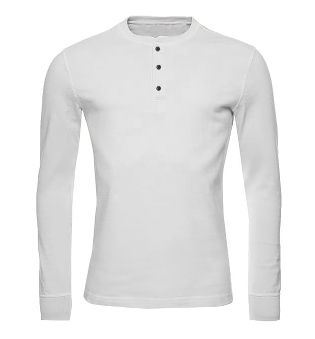 Mens Grandad Button Collar Long Sleeve Henley Shirt Tee Cotton Jersey Top