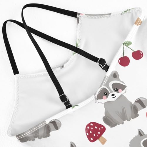 Girls Swimsuit Raccoons Cherries Mushrooms Pattern One Piece Swimwear4