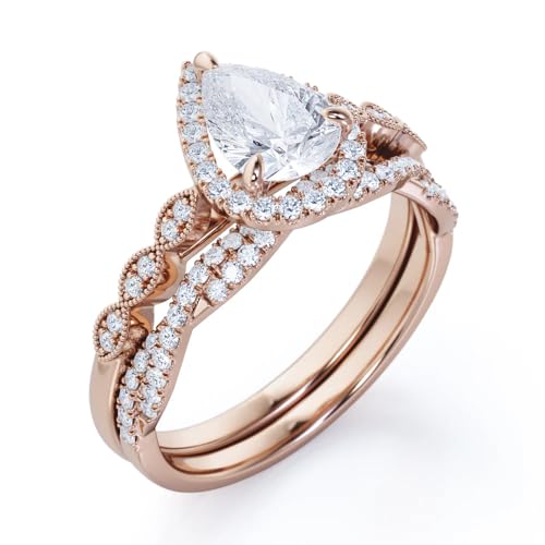 2CT Moissanite Engagement Rings Sets, 10k/14k/18k Real Gold Pear Cut Infinity Twist Bridal Rings Set Teardrop Wedding Band Set Women Jewelry3