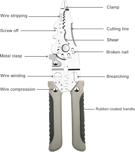 Image of REWOP Multi-function Plier Tools Made of Stainless Steel with 11 Screwdriver bits with Safety Hook, Bottle Opener, Multifunction Pliers for Outdoor Backpacking & Gifting. (Silver Wire Plier)