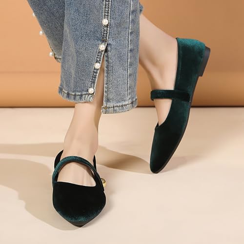 Women's Suede Pointed Toe Flat Mary Jane Shoes Fashion Buckle Strap Ballet Dance Shoes Retro Soft Comfortable Slip On Casual Walking Flats4