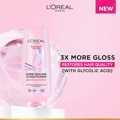 Image of L'Oreal Paris Floral Glycolic Gloss Shine Sealing Conditioner, Powered By 4% Glycolic Acid, For Dull Hair, Smoothens Hair Fiber For 3X More Gloss, 175Millilitre