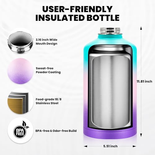 Image of RAYMYLO One Gallon Water Bottle Insulated, Triple Walled Vacuum Stainless Steel (Cold for 48 Hrs), Leak Proof & Non-BPA, Large Water Flask Jug with Paracord Handle & Straw Spout Lids