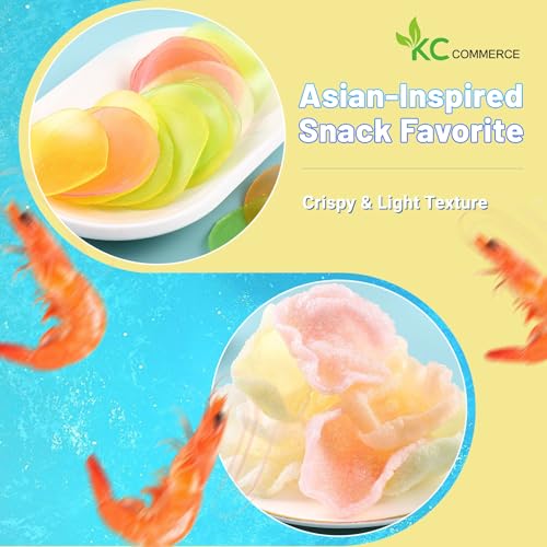 KC Commerce Uncooked Prawn Crackers, Crispy and Delicious Shrimp Chips for Party Appetizers and Snacks, Cook and Serve, Multi Color (8oz Pack of 2)