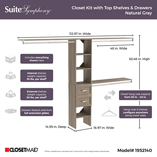 Image of ClosetMaid SuiteSymphony Closet Organizer with Shelves and 2 Drawers, 16-Inch-Natural Gray