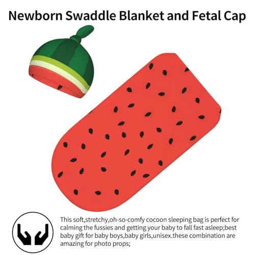 Image of Personality Watermelon Newborn Swaddling Blanket Beanie Hat Funny Blanket Sleeping Bag New Born Sleep Sacks for Boys Girls