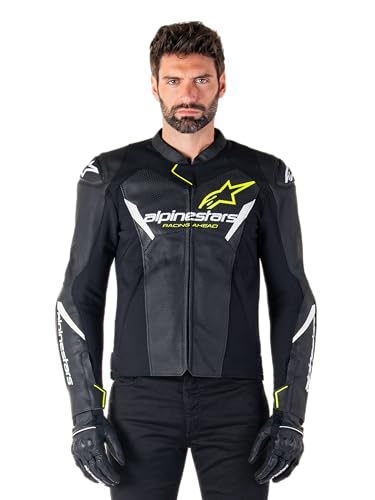 Alpinestars Faster V3 Airflow Blouson de moto perforé en cuir/textile, noir/néon/jaune, 54