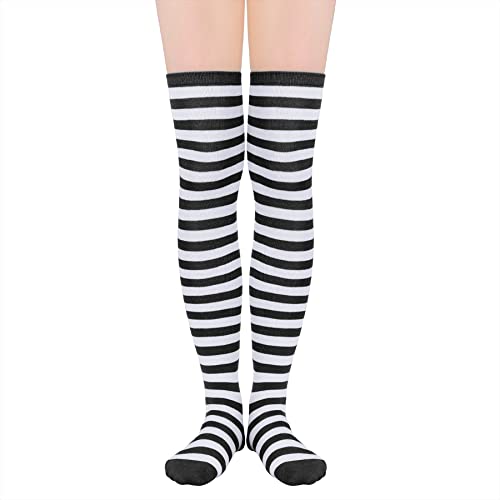 Image of Zando Womens Stripes Thigh High Socks Thigh Highs Casual Knee High Stockings