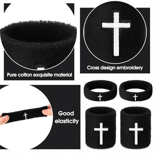 Image of Soulchen 4 pcs Cross Bicep Bands Wrist Bands Christian Arm Sweat Wristbands Absorbent Armband for Men Women Football Baseball Players Sports Activities Supplies