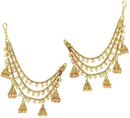 Ethnic Bollywood Fashion Jewelry Traditional Bahubali Indian Gold Partywear Wedding Ear Kaan Chain Hair Accessory