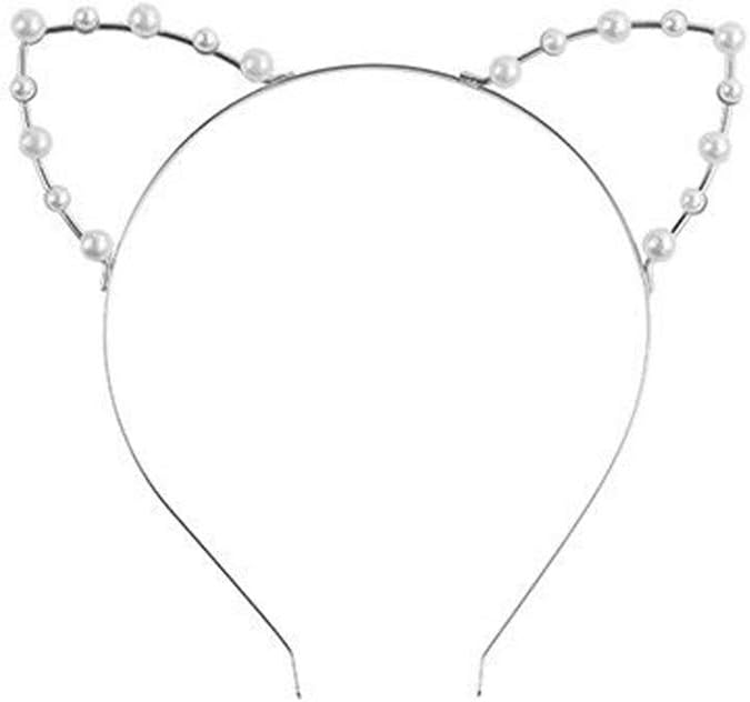 uyhghjhb Cat Ear Rhinestone Pearl Headdress Headband Headwear Hair Accessories 2