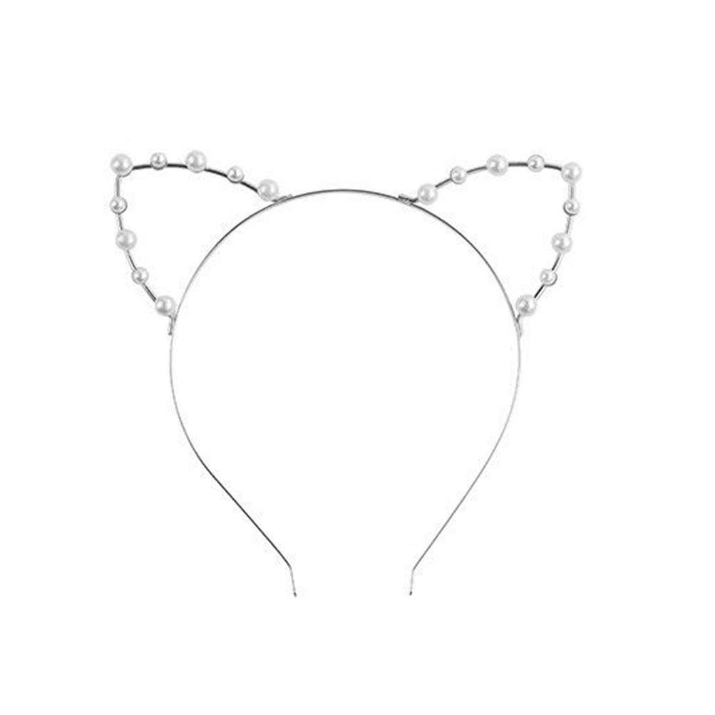 uyhghjhb Cat Ear Rhinestone Pearl Headdress Headband Headwear Hair Accessories 2