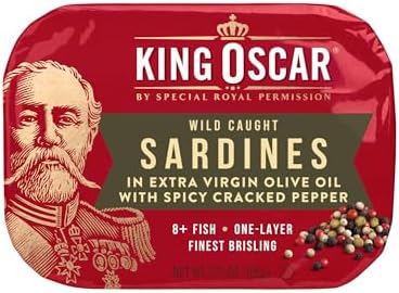 King Oscar Premium Sardines in Extra Virgin Olive Oil with Spicy Cracked Pepper, 3.75-Ounce Cans (Pack of 1), Wild Caught Canned Sardines
