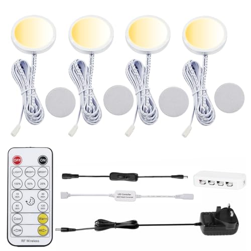 AIBOO LED Under Cabinet Kitchen Lights Kit Set of 4,Adjustable Colour Temperature 2700K-6000K Under Cupboard Kitchen Light with Remote,Under Counter Lights with Dimmable for Counter Shelf