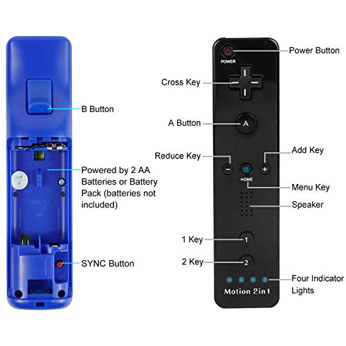 Wii Remote Controller (2 Pack) With Motion Plus Compatible With Wii And Wii U Console Wii Remote Controller With Shock Function (Black+Dark Blue) #TOP1