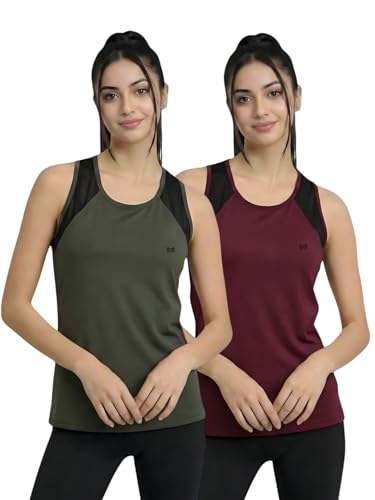 Image of White Moon Women's Gym Tank Top Combo | Pack of 2 Sleeveless Sports T-Shirts for Running, Training & Yoga