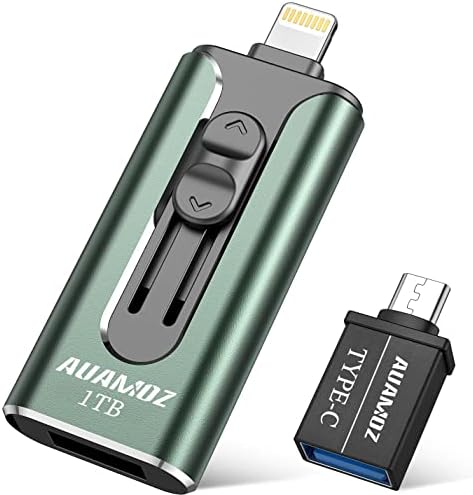 Flash Drive for iPhone 1TB, AUAMOZ USB Memory Stick Photo Stick External Storage Thumb Drive for iPhone iPad Android Computer (Dark Green)