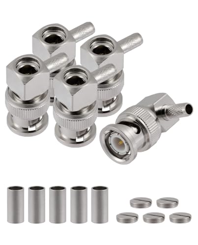 Vecys 5 PCS BNC Male Right Angle Crimp Connectors 50 Ohm BNC Male Crimp Connector for RG58 RG142 RG400 VLMR195 RF Coax Cable - Image 3