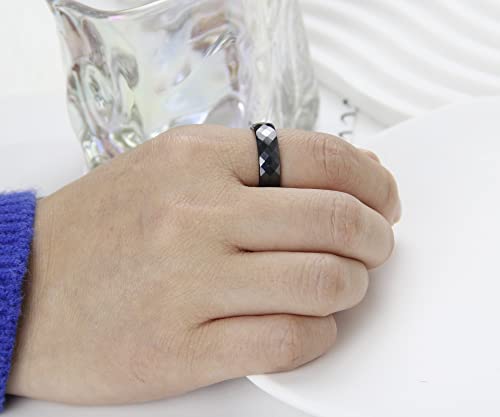 2mm 3mm 4mm 6mm 8mm Black/White Ceramic Rings for Men Women Comfort Fit Engagement Wedding Band Size 5-12 (6mm Faceted Black, 12)