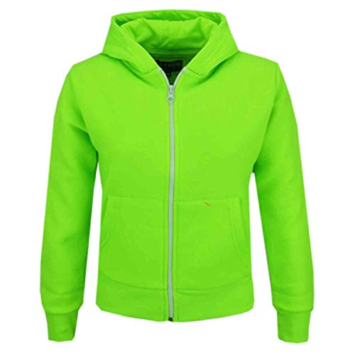 A2Z 4 Kids Girls Boys Classic Plain Tie Dye Print Full Zip Up Hooded Zipper Top Jacket - Zipper Neon Green 5-6
