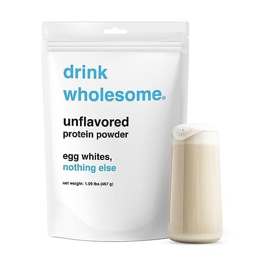drink wholesome Unflavored Egg White Protein Powder | Easy to Digest & Gut Friendly | All Natural Ingredients | Minimally Processed | Dairy Free | No Additives, No Lactose | 20g Protein