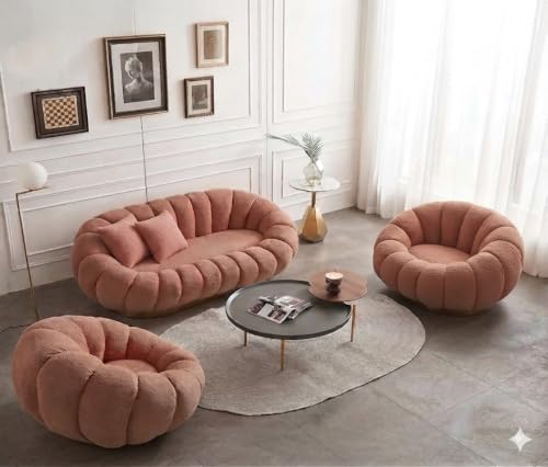 Image of CRAFTCITY 5 Seater Pumpkin Sofa Set /Premium Modern Tufted Living Room Furniture Collection