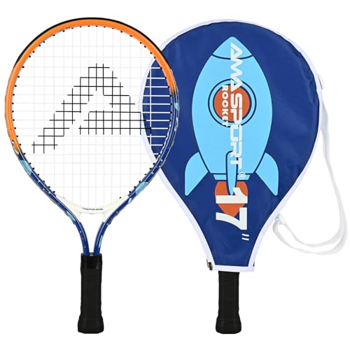 AMA SPORT Kids Tennis Racket 17 Inch Toddler Tennis Racket for Kids Boys Beginners Starter Junior Blue Racquet with Shoulder Strap Bag