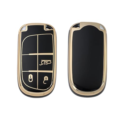 Image of Keyzone TPU Key Cover Combo Compatible for Jeep Compass, Trailhawk smart Key (Clear TPU + Gold TPU)