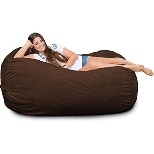 ULTIMATE SACK Lounger Bean Bag Chair, Oversize Bean Bag Chair for Adults, Comfy Chair Bean Bag Couch Lounge Sofa Loveseat Furniture | Brown Suede