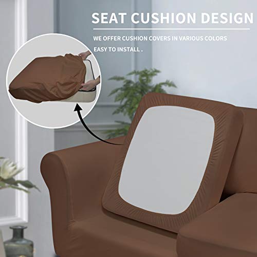 Image of Easy-Going 4 Pieces Oversized Stretch Couch Cover for Dogs Washable | Sectional Sofa Slipcover for 3 Separate Cushion Couch - Elastic Furniture Protector for Pets, Kids Brown